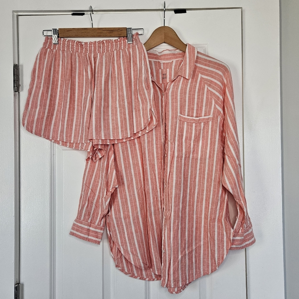 AE Aerie Pool To Party Linen Blend 2PC Outfit Short Shorts S/M - Picture 6 of 9